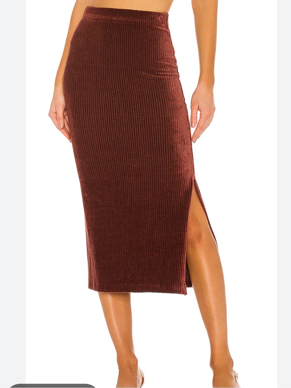 Free People Helen Ribbed Tube Skirt Chocolate Brown large boho side slit Y2K